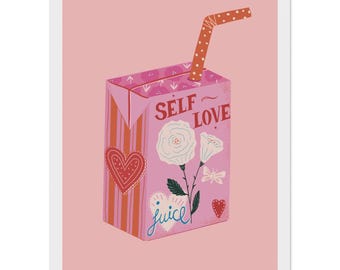 Self Care Juice Box Art Print - Kwiatowy plakat w ramce - Idealny prezent na dekorację ścienną