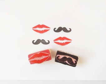 Mustache Stamp - Lips Stamp - Hipster Stamp - Lipstick Stamp - His and her Stamp - Party Stamps - Stationery Stamps - Fun Stamps