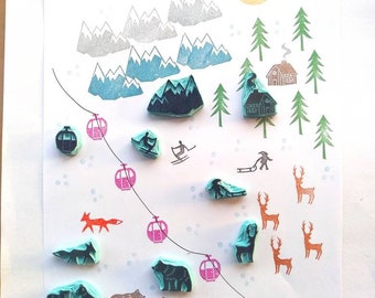 Winter scene rubber stamps