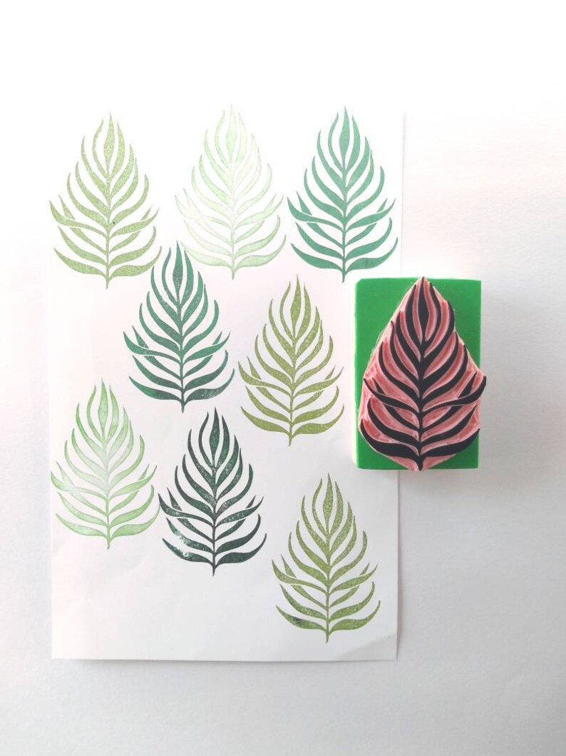 Tropical leaf rubber stamp, palm leaf print, plant lover gift, plant decor image 1