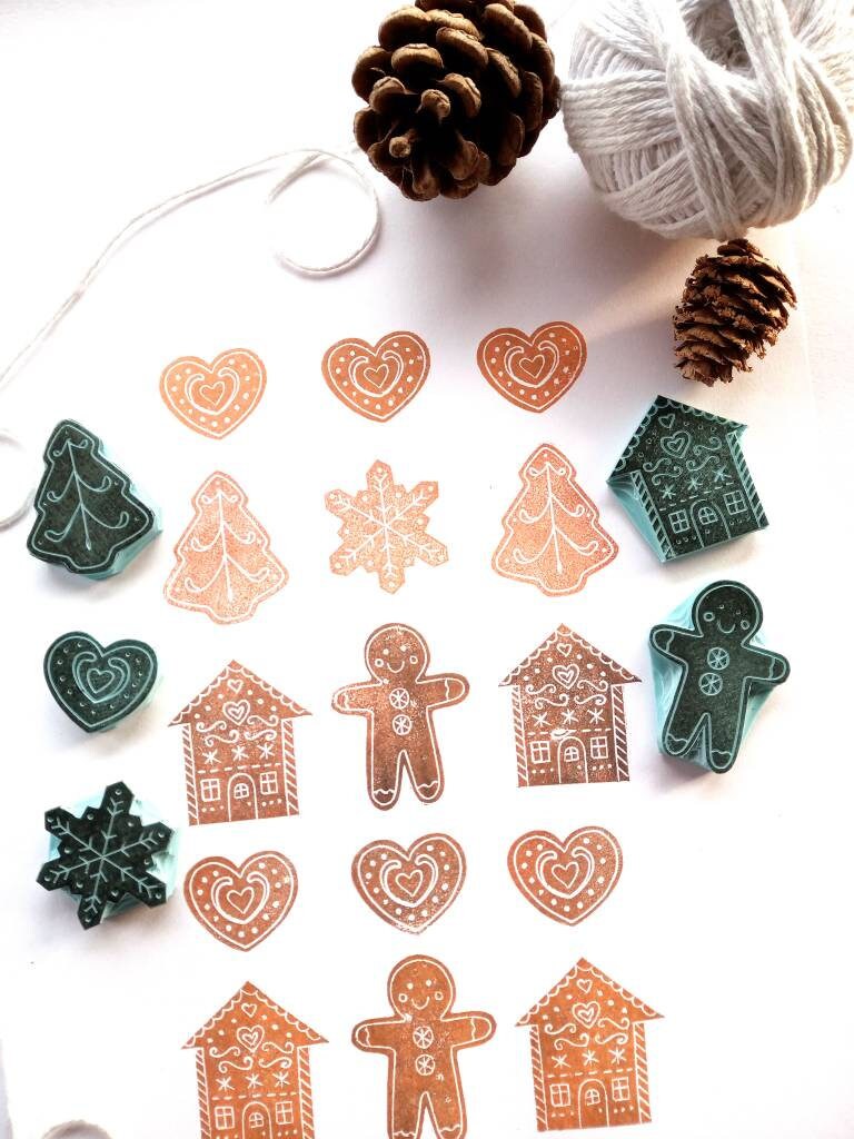 Gingerbread Rubber Stamp Set Etsy UK