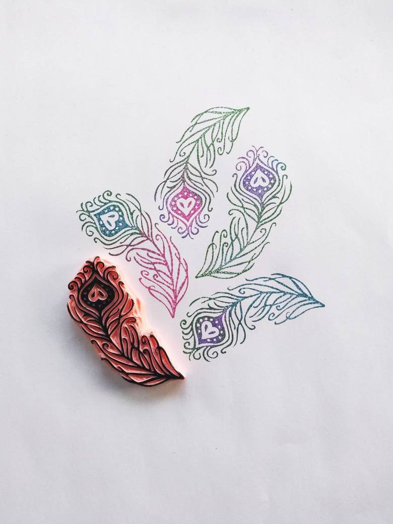 Sniggle Sloth Peacock Feather Rubber Stamp - 1/2 Inch Mini Craft Stamp For Planners & Cards