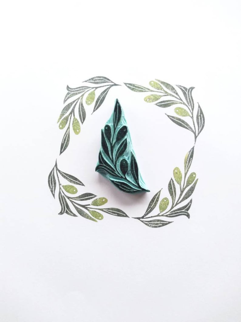 Olive branch rubber stamp, leaf stamp zdjęcie 6