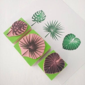 Tropical leaf rubber stamps, monstera leaf, palmetto leaf, fan palm leaf, summer stamps, image 7