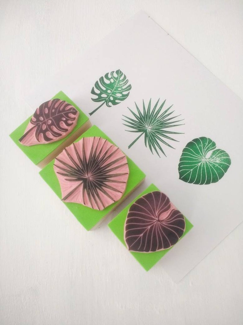 Tropical leaf rubber stamps, monstera leaf, palmetto leaf, fan palm leaf, summer stamps, image 7