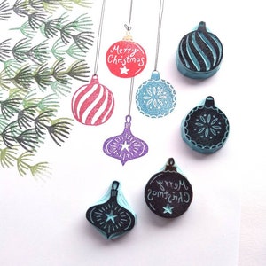 Mini Christmas bauble rubber stamps for card making. image 2