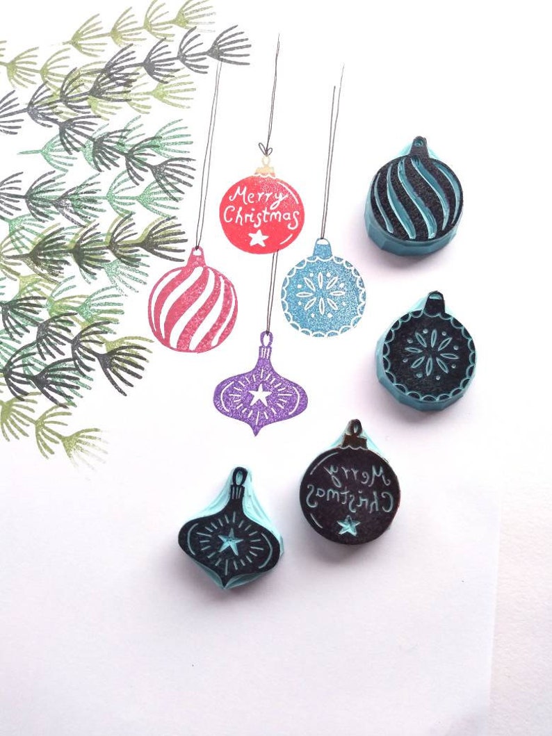 Mini Christmas bauble rubber stamps for card making. image 2