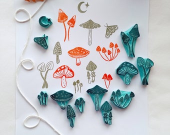 Mushroom rubber stamps, mystical stamps,