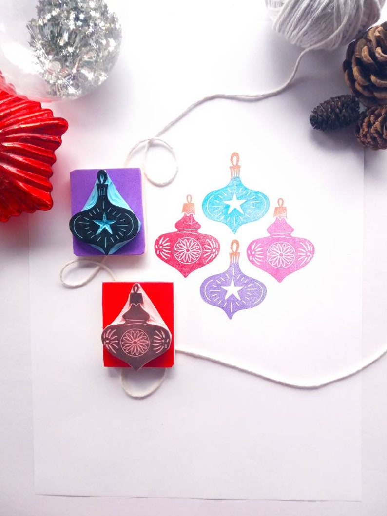 Christmas Decoration Stamp Christmas Bauble Xmas Ornament Stamp Christmas craft Holiday stamp Christmas rubber stamp. image 4