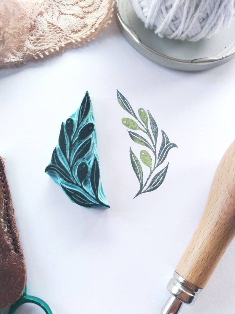 Olive branch rubber stamp, leaf stamp image 5