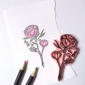 Peony Rubber Stamp, Wedding Flower Stamp for Invitations and Stationery ...