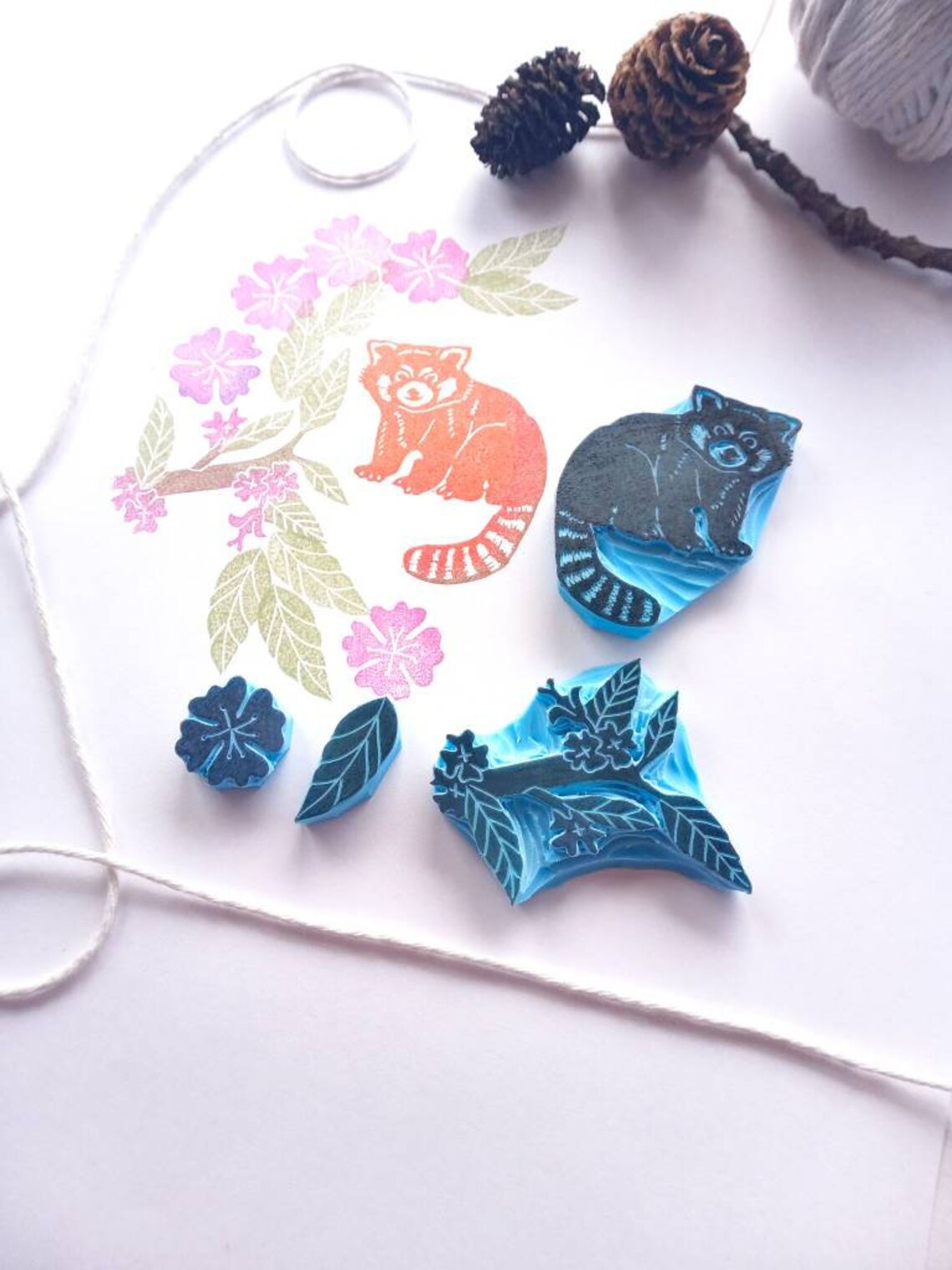 Red panda rubber stamp. Animal rubber stamp set. Wildlife Etsy