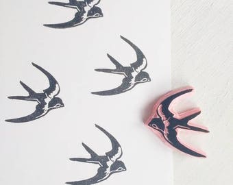 Swallow Rubber Stamp, Flying Bird Stamp, Mini Bird Stamp, Bird Lover Gift, Nature Lover Gift,  polymer clay stamp, Gift for her.