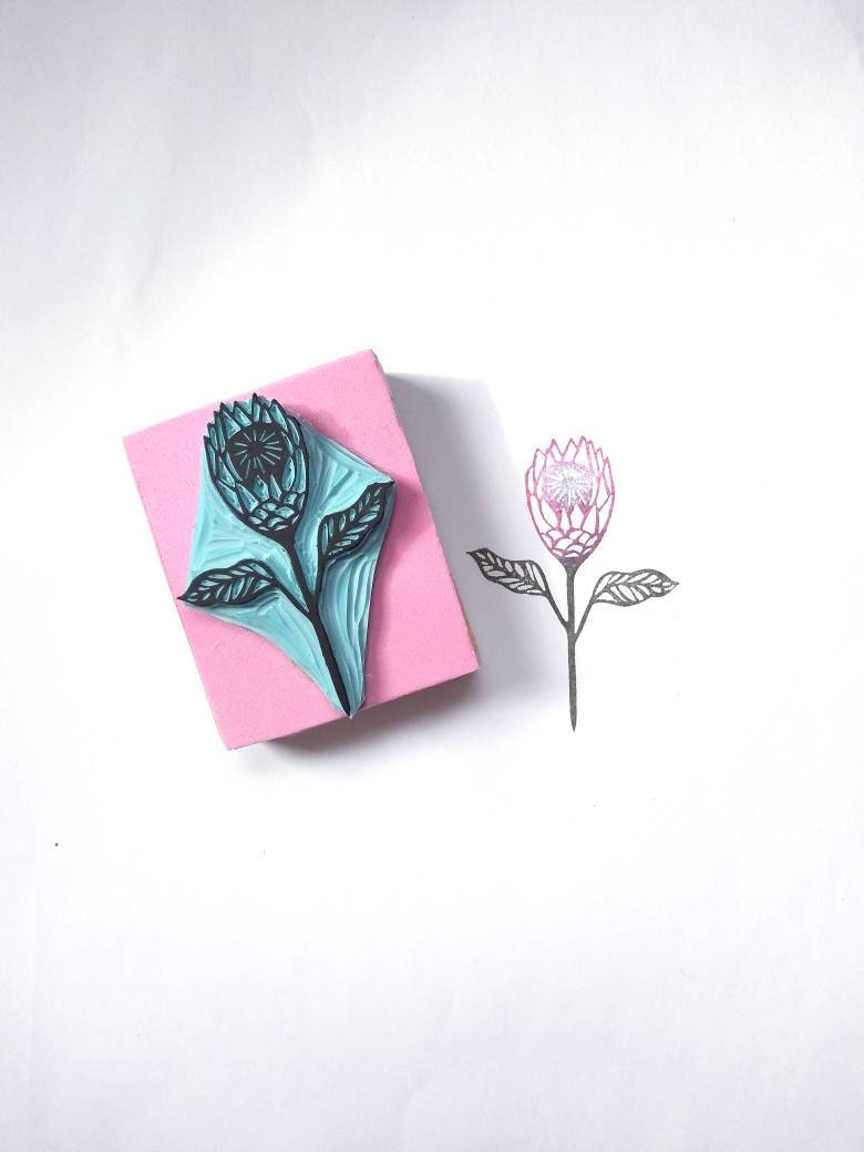Protea Flower Rubber Stamp for Cardmaking, Exotic Flower Stamp for
