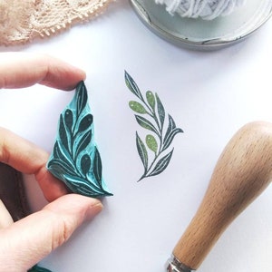 Olive branch rubber stamp, leaf stamp zdjęcie 2