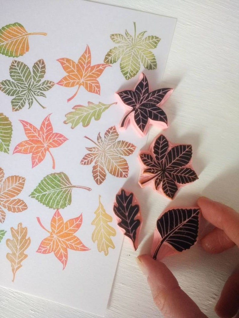 Autumn leaf stamp set, fall decor, autumn wedding decor, leaf rubber stamp image 3