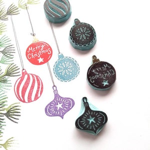 Mini Christmas bauble rubber stamps for card making. image 4