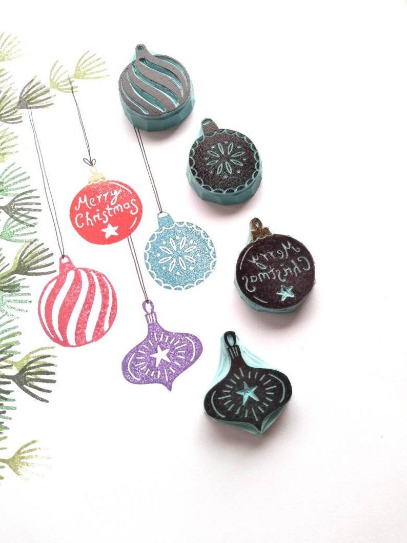 Mini Christmas bauble rubber stamps for card making. image 4