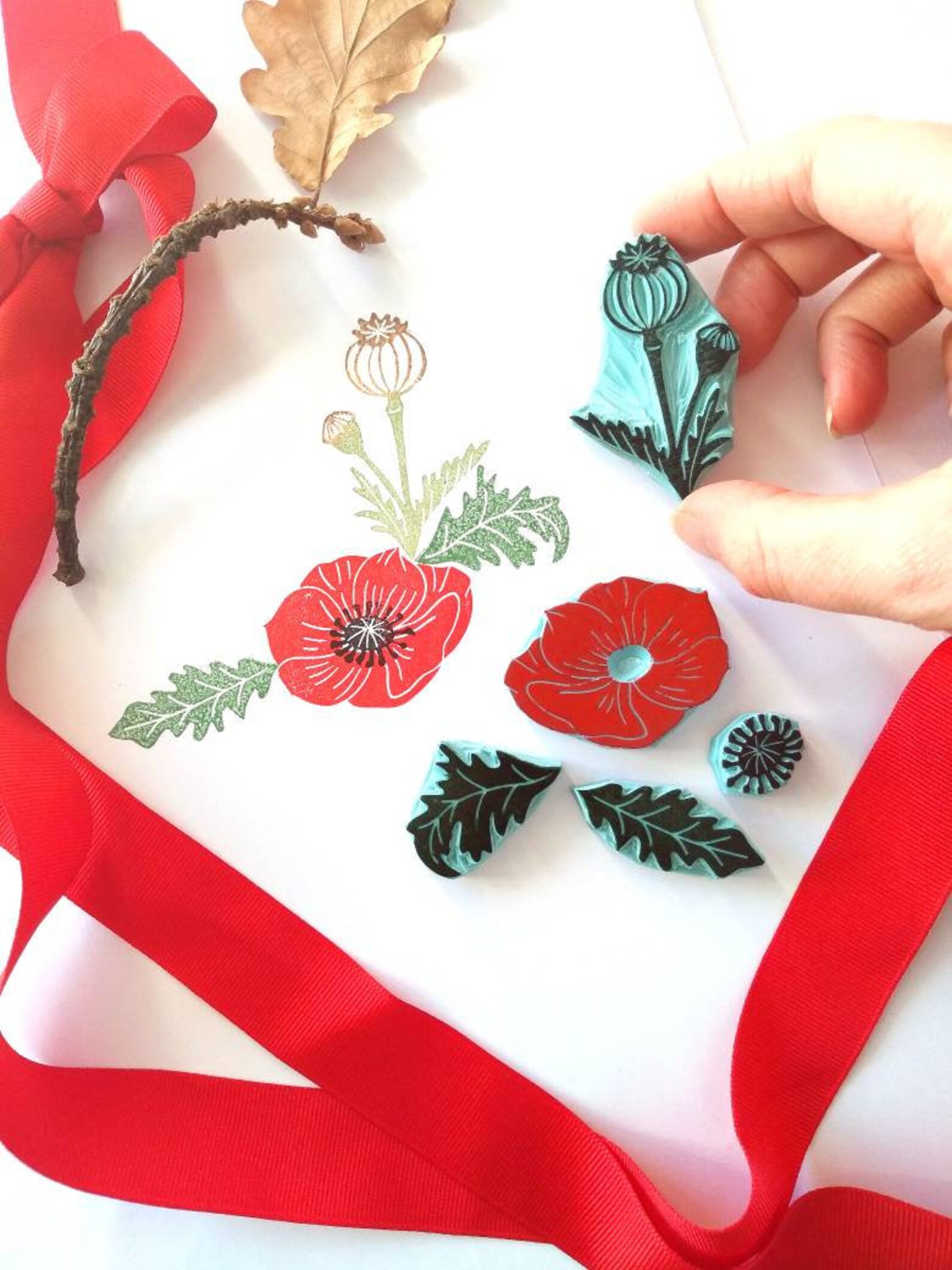 Poppy Rubber Stamp Floral Decor Etsy