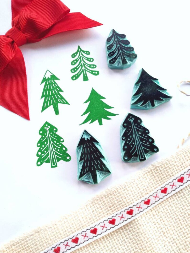 Christmas Tree Rubber Stamps. Etsy
