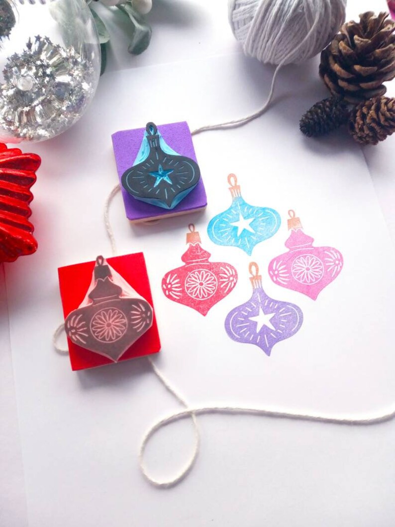 Christmas Decoration Stamp Christmas Bauble Xmas Ornament Stamp Christmas craft Holiday stamp Christmas rubber stamp. image 1