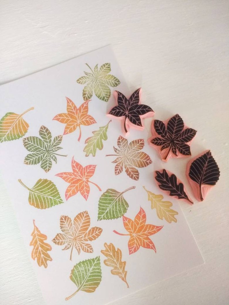 Autumn leaf stamp set, fall decor, autumn wedding decor, leaf rubber stamp image 2