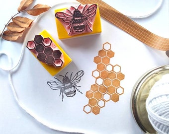 Bee rubber stamp , honeycomb stamp,