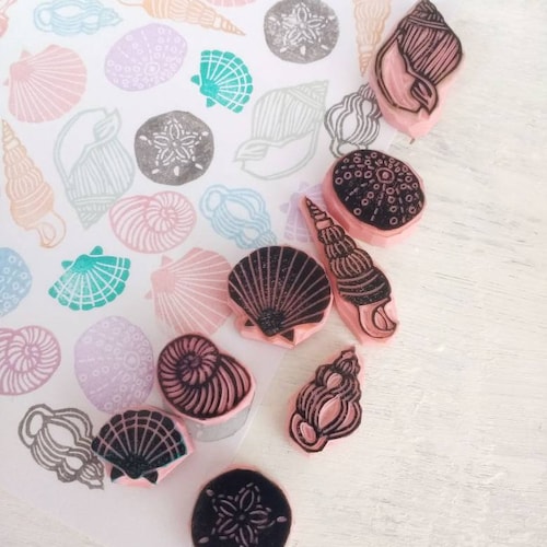 Sea Shells Rubber Stamp Set Sea Urchin Stamp Sand Dollar | Etsy