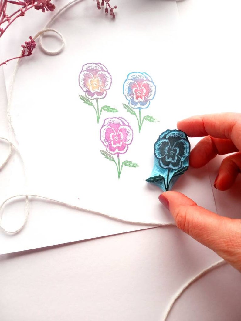 Pansy flower rubber stamp. image 5
