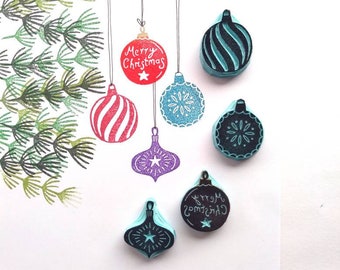 Mini Christmas bauble rubber stamps for card making.