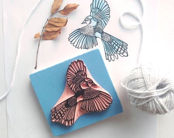 Blue Jay Bird Rubber Stamp, Flying Bird Stamp, Hand carved bird Stamp, Bird lover gift.