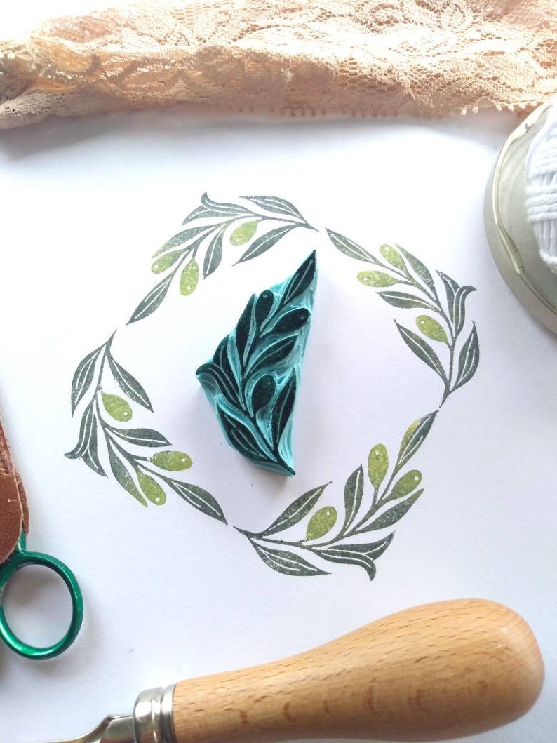 Olive branch rubber stamp, leaf stamp zdjęcie 4