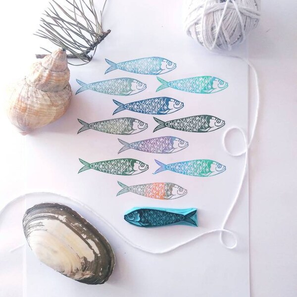 Fish Rubber Stamp Etsy