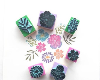 Floral rubber stamp set, botanical gift decor