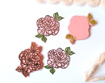 Vintage flower rubber stamp set, floral decor gift