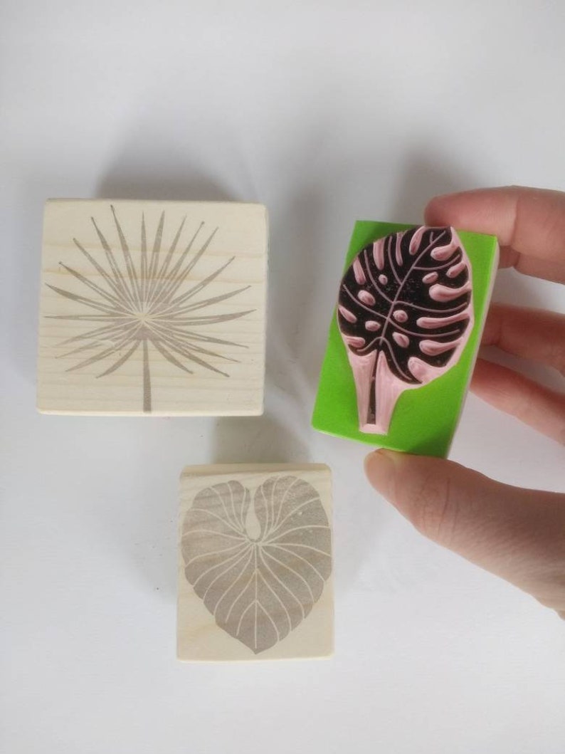 Tropical leaf rubber stamps, monstera leaf, palmetto leaf, fan palm leaf, summer stamps, image 8
