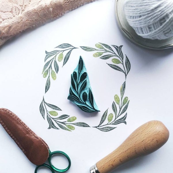 Olive branch rubber stamp, leaf stamp