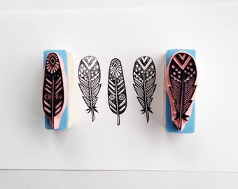 Boho feather rubber stamp, feather stamp, boho wedding,