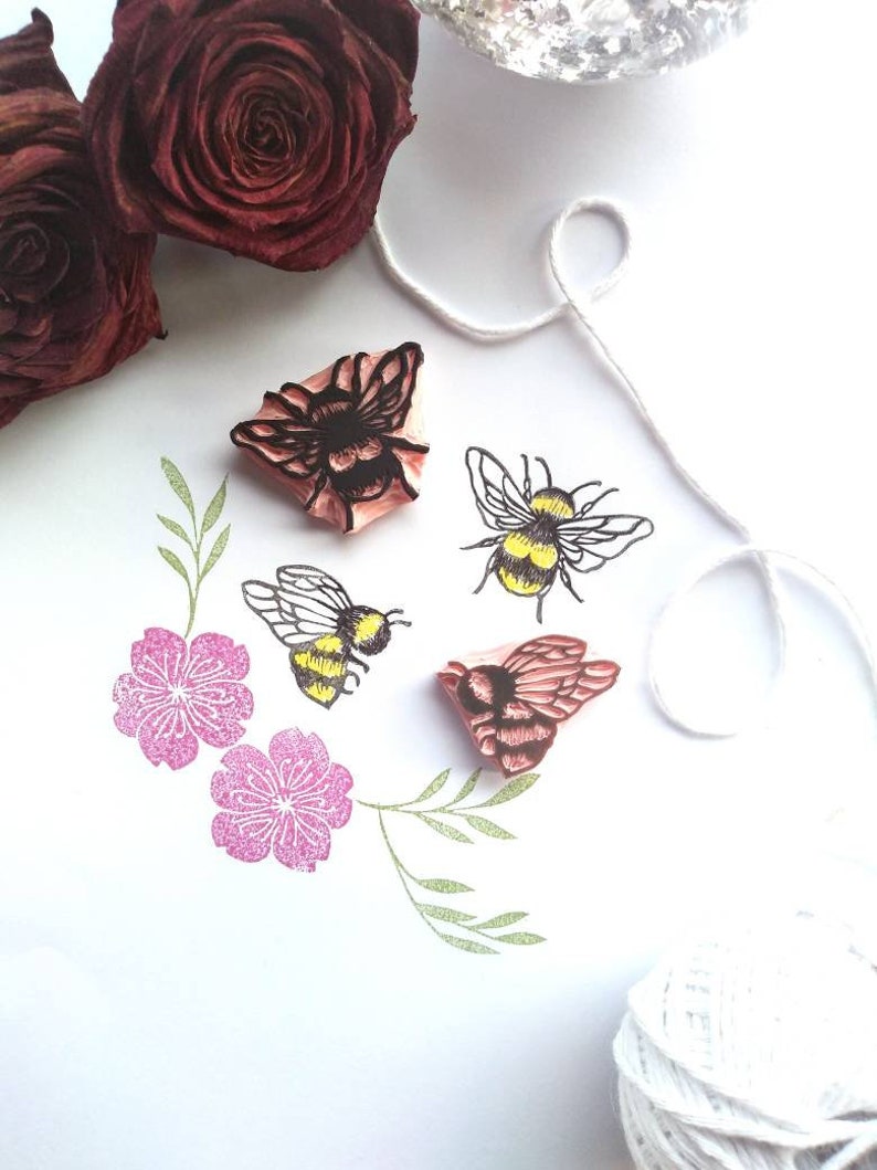 Bumble Bee rubber stamps, insect stamp, nature lover gift image 1