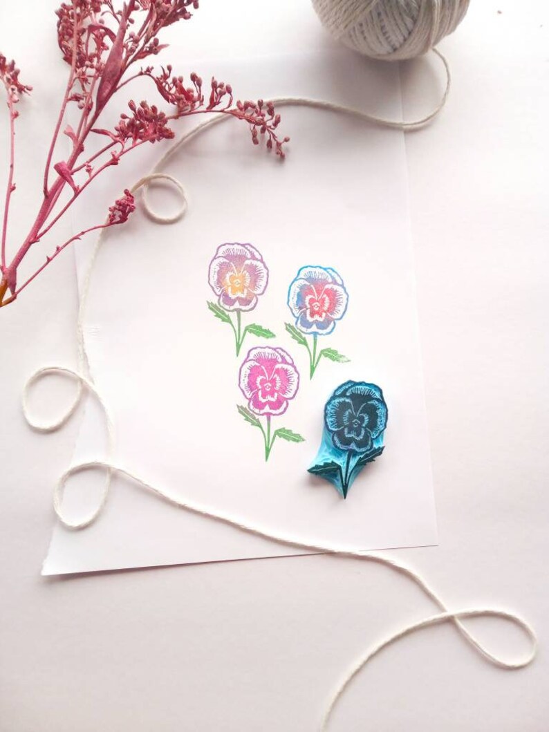 Pansy flower rubber stamp. image 1