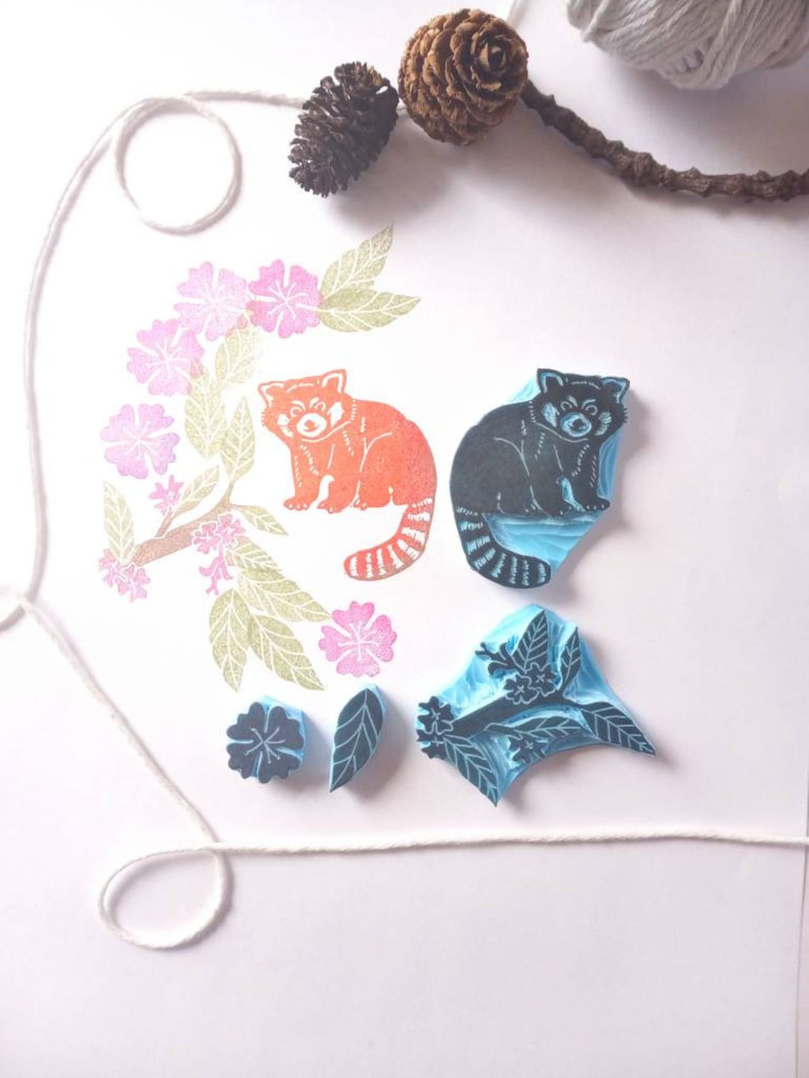 Red panda rubber stamp. Animal rubber stamp set. Wildlife Etsy