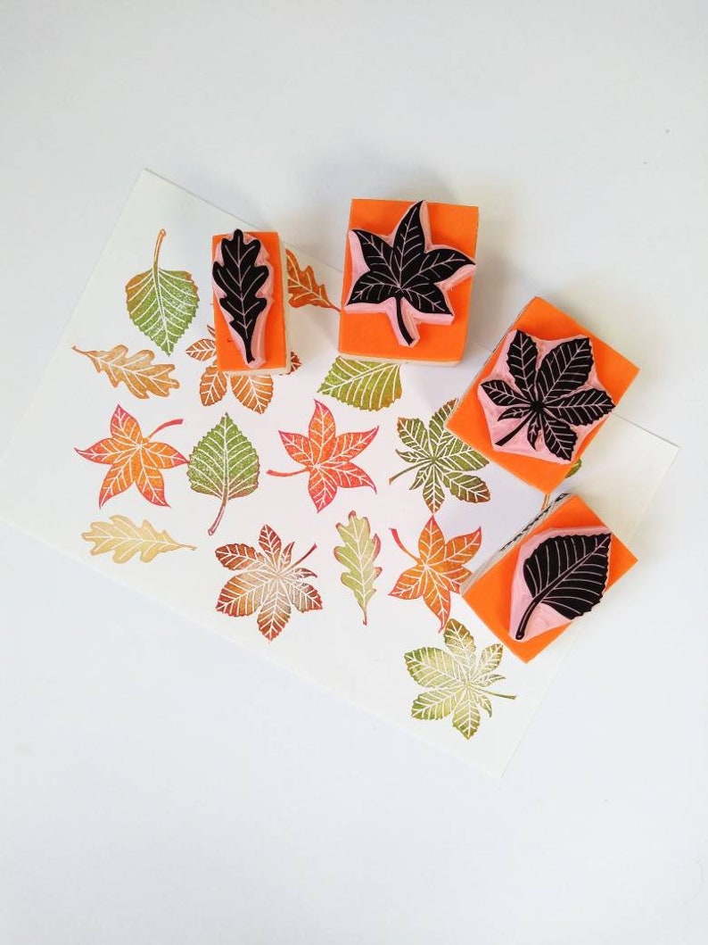 Autumn leaf stamp set, fall decor, autumn wedding decor, leaf rubber stamp image 1