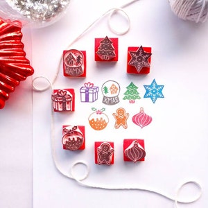 Christmas rubber stamp set, DIY Christmas decor and card making. Mini stamp set