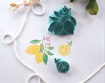 Lemon branch rubber stamp. Citrus rubber stamp set.