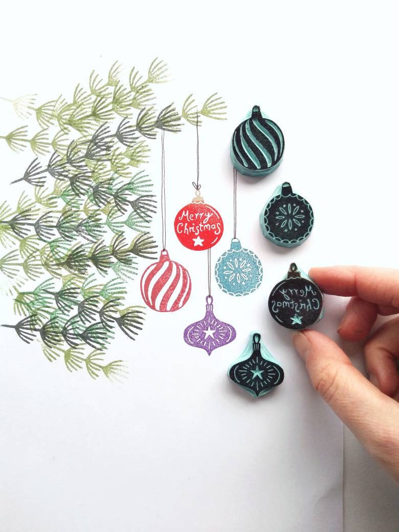 Mini Christmas bauble rubber stamps for card making. image 3