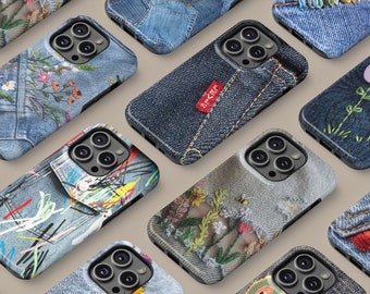 Denim Design Phone Case for all iPhone Models, 15 14 13 12 11 XR X SE 7 8 Max Pro Mini Full Wrap Cover