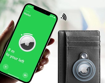 Dünner Minimalistischer Airtag Kartenhalter Kartenetui RFID Schutz mit ID Fenster aus Vegan Leder End of Line