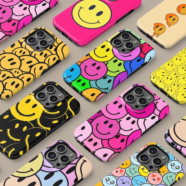 Smiley Face Phone Case for all iPhone Models, 15 14 13 12 11 XR X SE 7 8 Max Pro Mini Full Wrap Cover