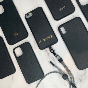 Personalised Crossbody iPhone Case Vegan Leather Cover - Gold Foil Embossed - 6, 7, 8, Plus, Xs, XR, XS Max, 11, 12, 13, 14 Pro Max, Mini