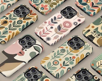 Mid-century Modern Print Phone Case for all iPhone Models, 15 14 13 12 11 XR X SE 7 8 Max Pro Mini Full Wrap Cover